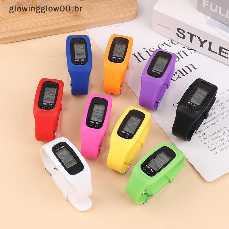 glowingglow LED Pedômetro Pulseira Passo Contador Relógio 12/24H Exibição De Tempo Silicone Traer De Fitness BR