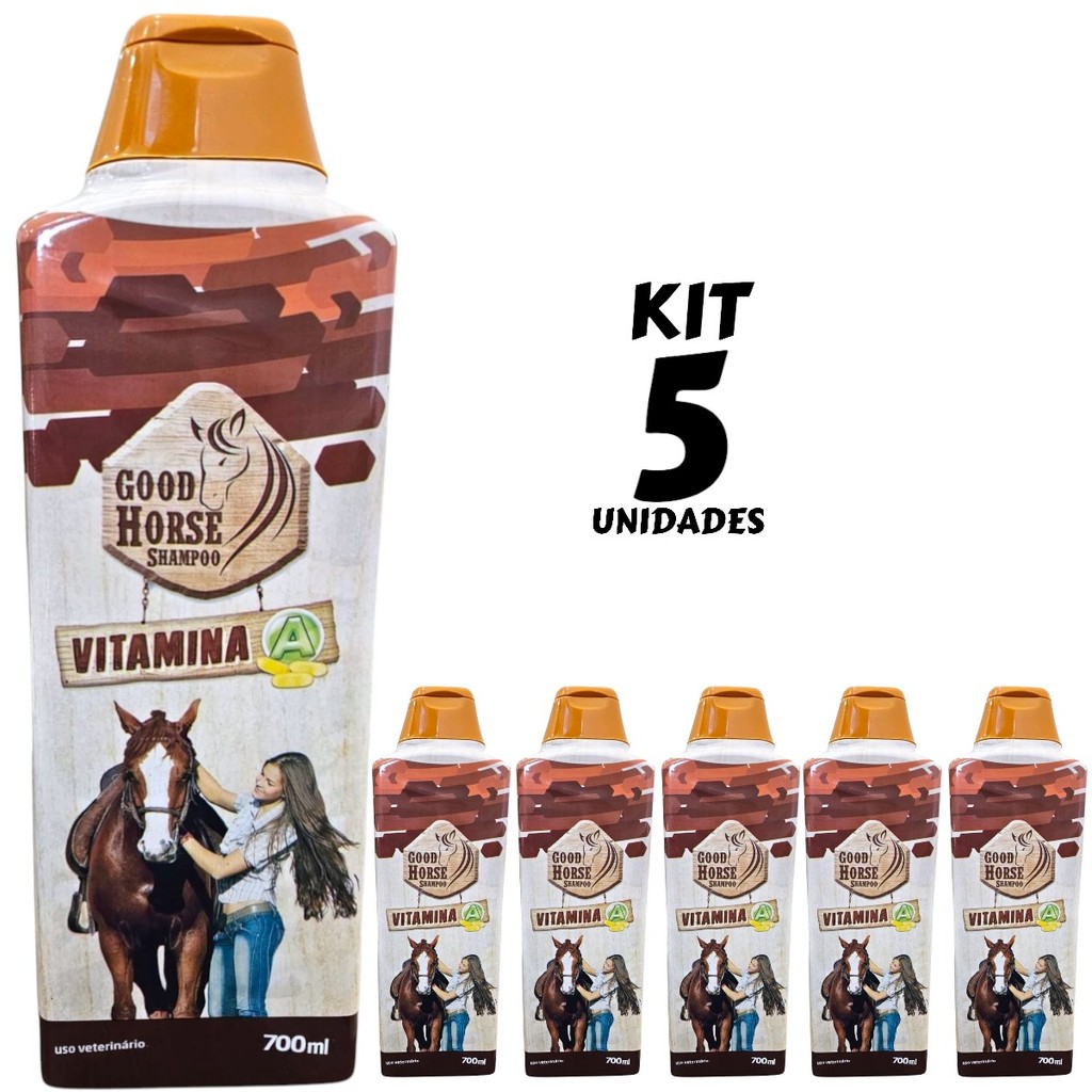 5 Shampoo Good Horse Vitamina A 700ml Brilho Pelagem Cavalo