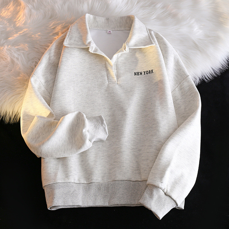 Polo colarinho moletom feminino primavera outono estilo fino solto novo estilo Street Wear estilo coreano