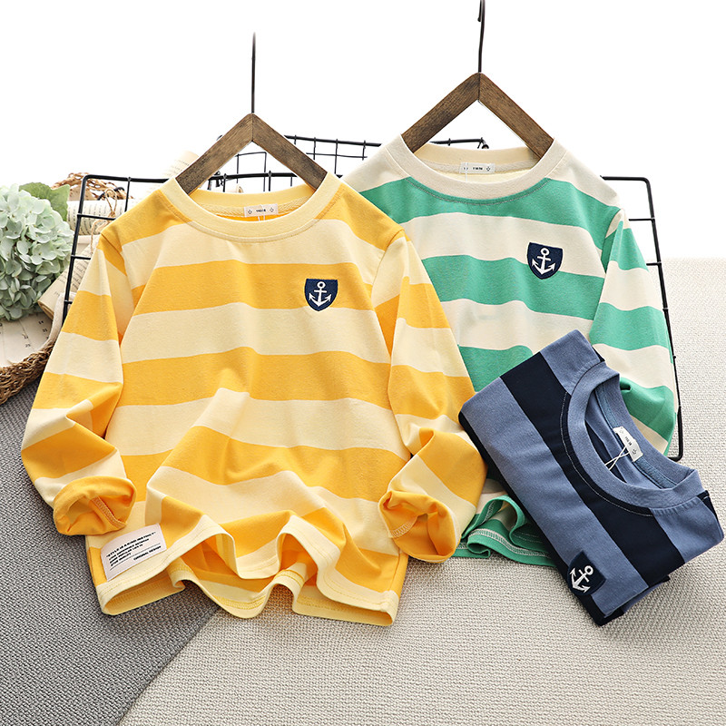 Sea Soul listrado meninos largo listrado manga comprida camiseta crianças em torno do pescoço camisa de fundo 2025 prima