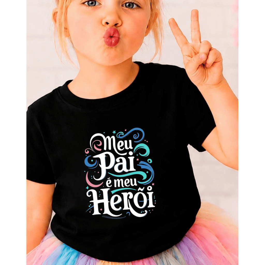 Camiseta Infantil Confortável Básica T shirt 100% Algodão Roupa Criança Estampada Pai Herói