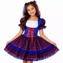 Vestido Festa Junina Infantil Xadrez de Luxo