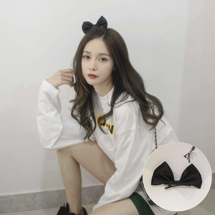 Ela Mengchen mesmo estilo preto tridimensional arco grampo de cabelo clipe superior pequeno livro vermelho menina franja