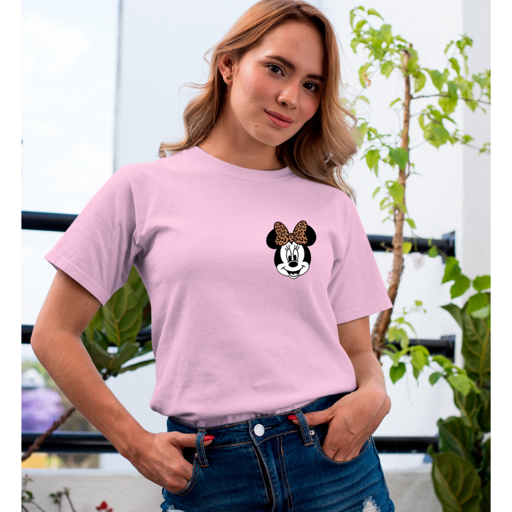 Camisa Clássica Feminina Estampa No Peito Minnie Laço Onçinha Algodão Flanelado Confortável