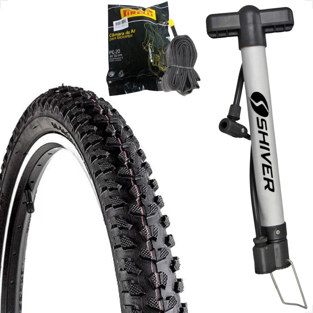 Pneu bicicleta Levorin Excess aro 20 x 1.75 Cravudo Infantil mtb + Camara PIRELLI + brinde bomba