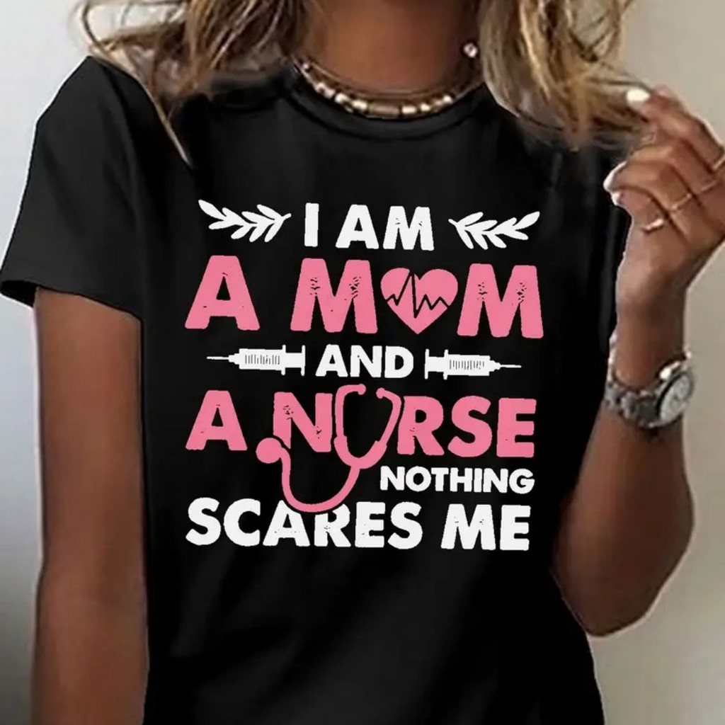 Camiseta de poliéster casual para mujer con estampado "Una mamá y una enfermera"