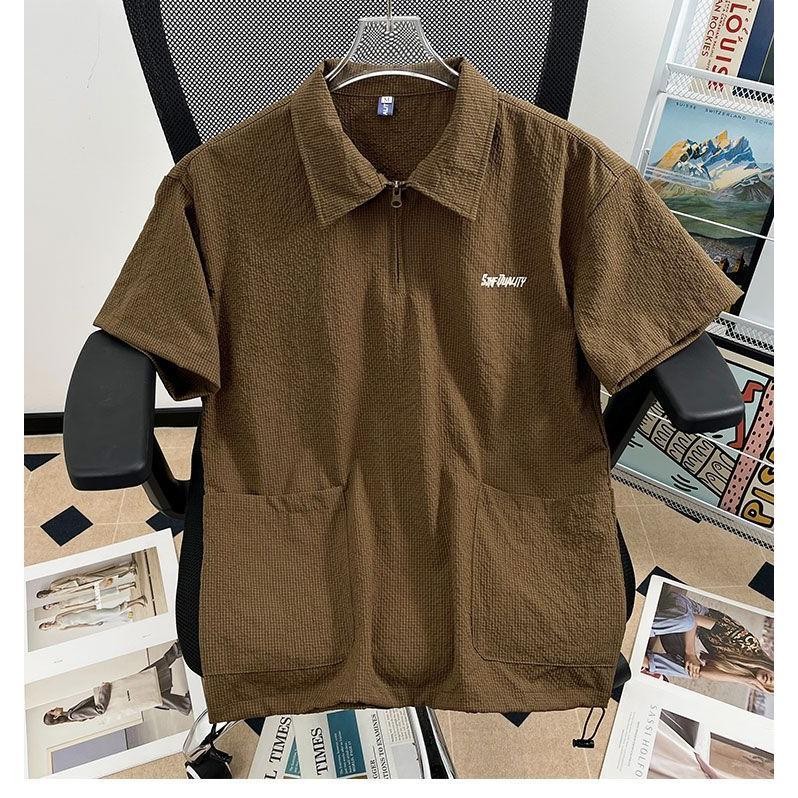 Camisa POLO Americana Retrô Pesada De Manga Curta , Marca Da Moda De Verão Masculina Solta Tamanho Grande Lapela Camiset
