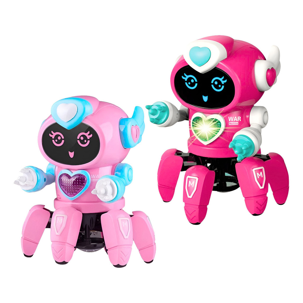 Brinquedo Robo Lady Infantil Menina Dancante Com Som Luz Sensor Bate E Volta Musical Presente Rosa