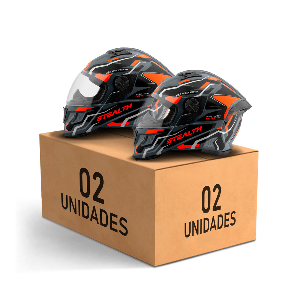 Kit 2 Capacete Fechado Moto Stealth Hawk Fechado Viseira Cristal Pro Tork
