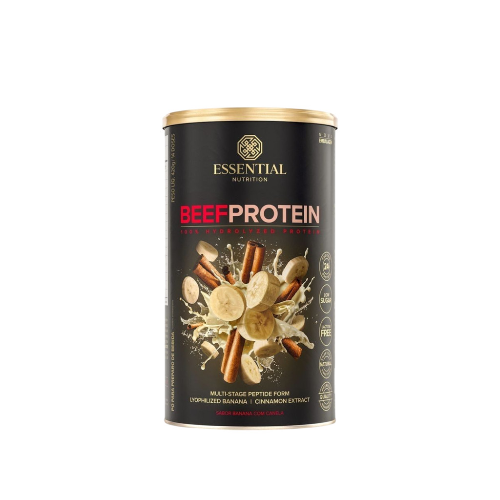 Proteína Isolada e Hidrolisada de Carne Bovina - Beef Protein Banana com Canela 420g - Essential Nutrition em Oferta na Shopee