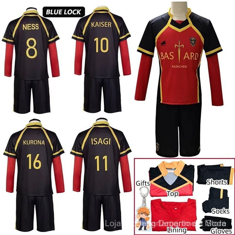 Uniforme de Cosplay de Anime Blue Lock Bastard Munchen Yoichi Isagi Red Ness Kaiser Kurona Camisa de Futebol JHWA para H