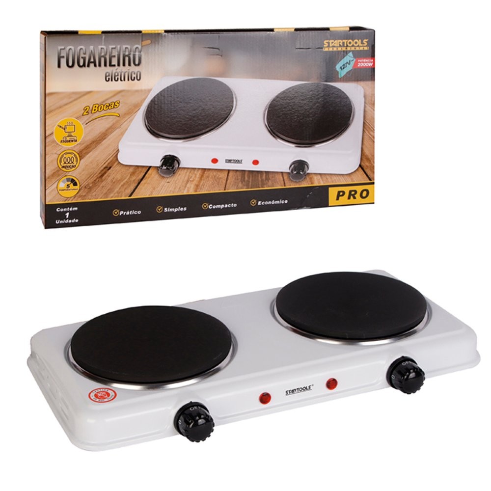 Fogão Elétrico Cooktop Mesa 2 Bocas Portátil 127v/220v Placa Aquecedora Camping Viagem Kitnet