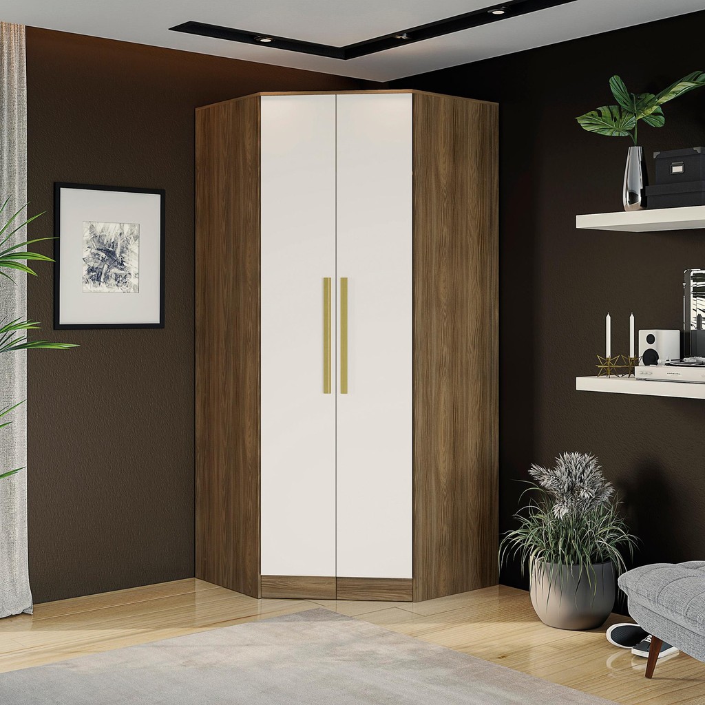Guarda-Roupa de Canto 2 Pts Kappesberg Adapt Nogueira/Branco em Oferta na Shopee