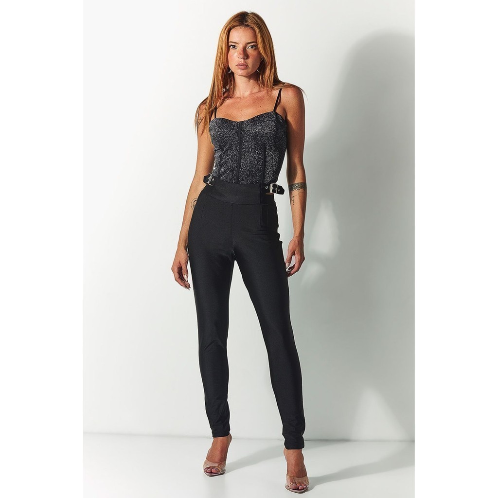 Calça Feminina Up Glam Com Fivelas Laterais Planet Girls Preto