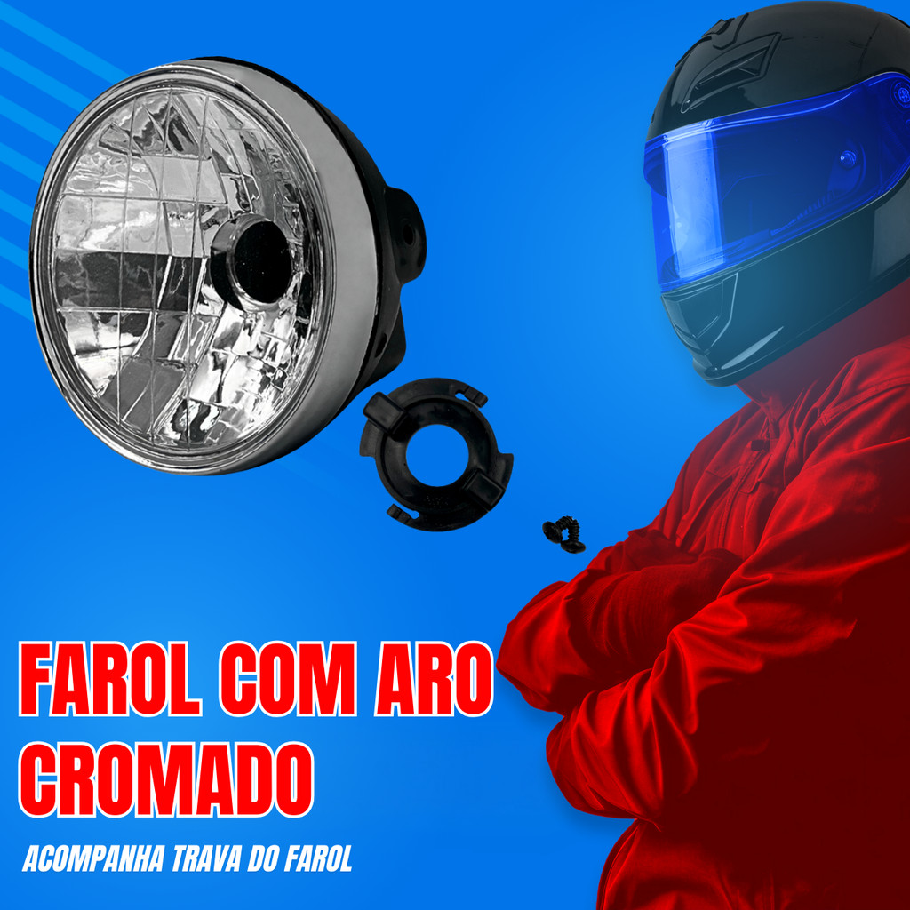 Farol Completo Aro Cromado Honda CG Titan Fan 125 KS ES 2000 2001 2002 2003 2004 2005 2006 A 2012 — imagem 2 de 2