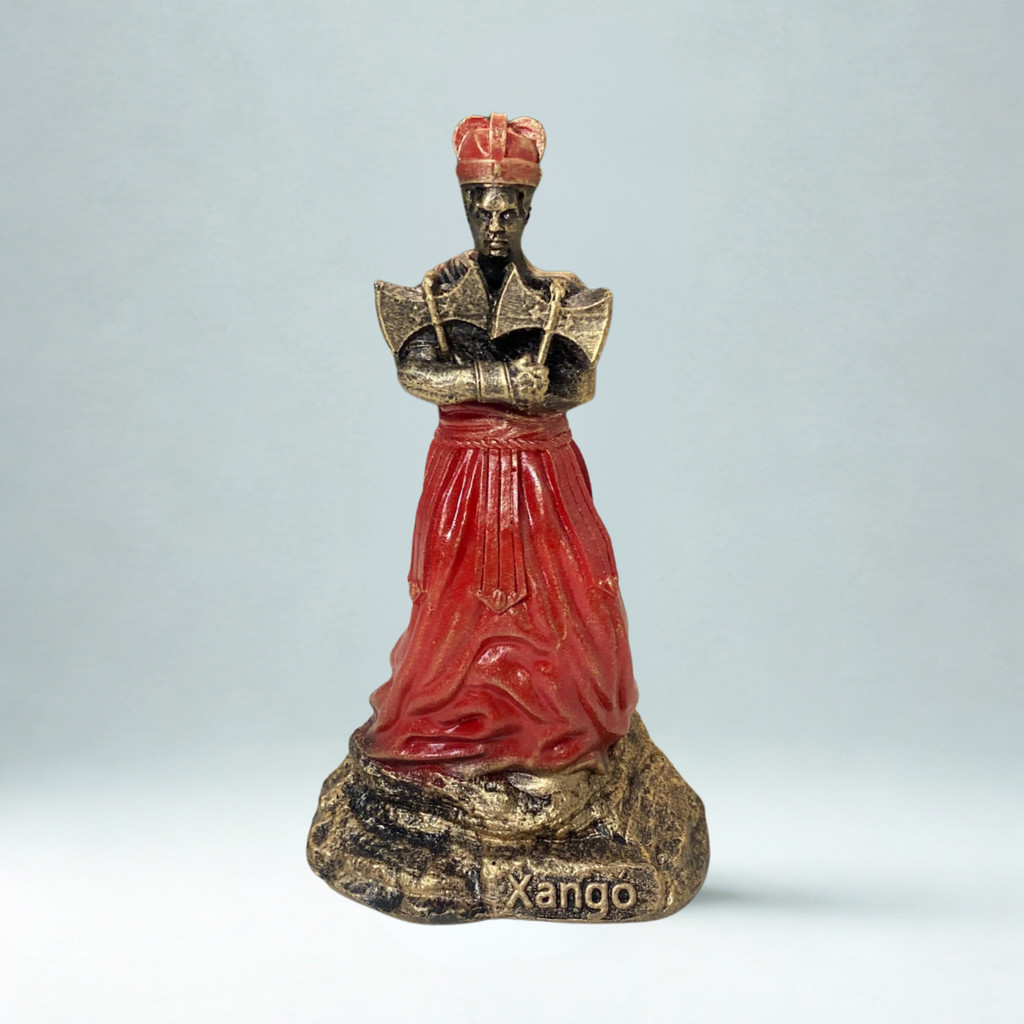 Escultura Xangô com Machado Duplo Vintage Resina 11 cm