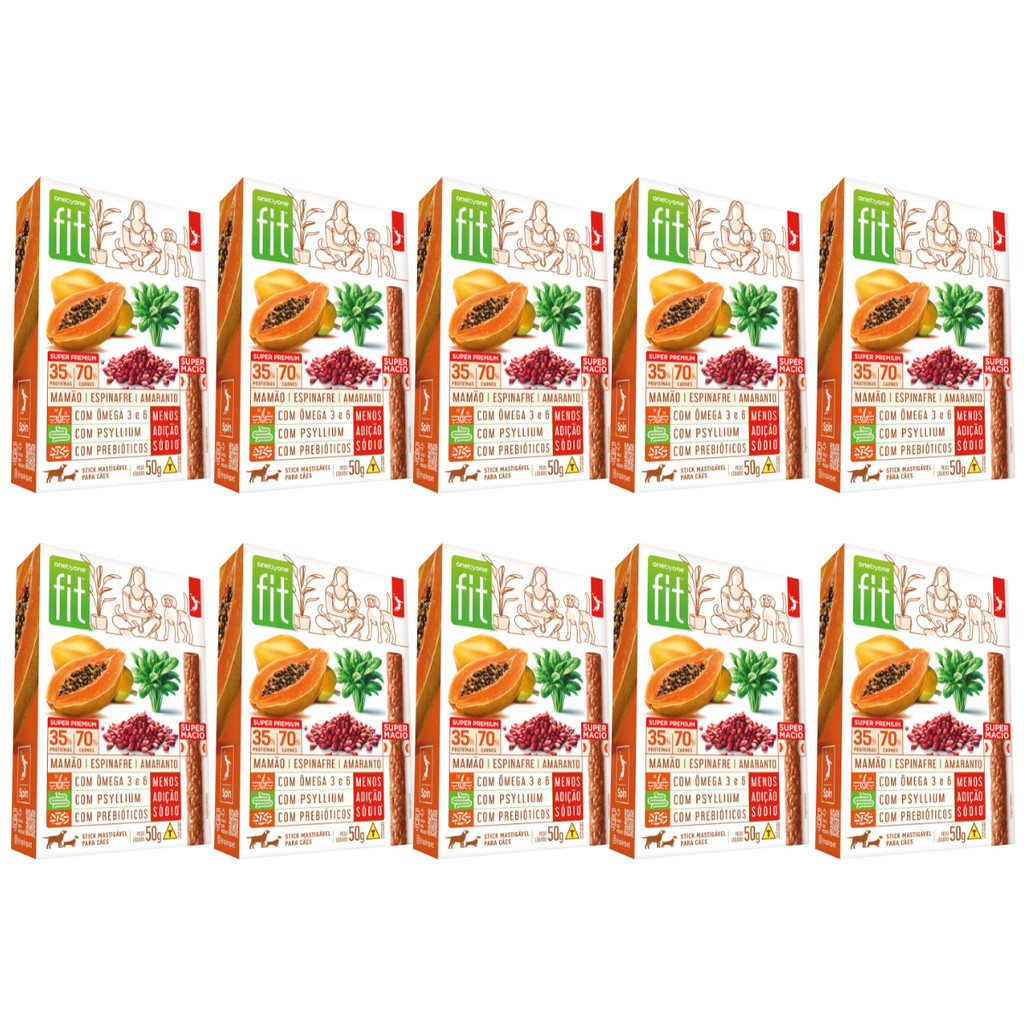 Kit 10 Petiscos Para Cães Stick Fit Spin Pet - 50g - Mamão + Espinafre + Amaranto