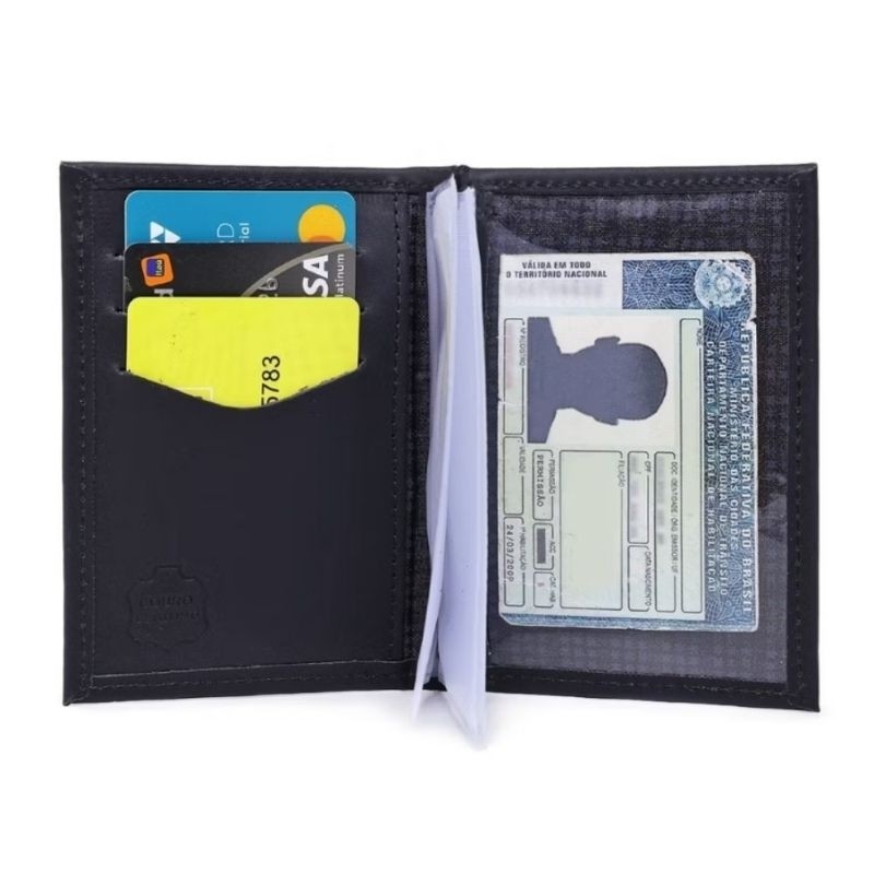 Carteira em Couro Unissex CNH RG Documentos Divisórias Para Cartões Plástico Internos carro bolso. — imagem 2 de 2