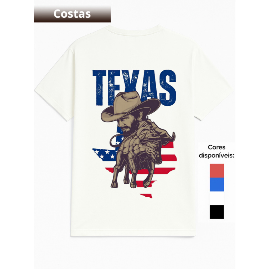 Camiseta PBR Texas Country Masculino Rodeio Camisa Muladeiro Cavalgada T shirt Texas Roça Estampada Boiadeiro
