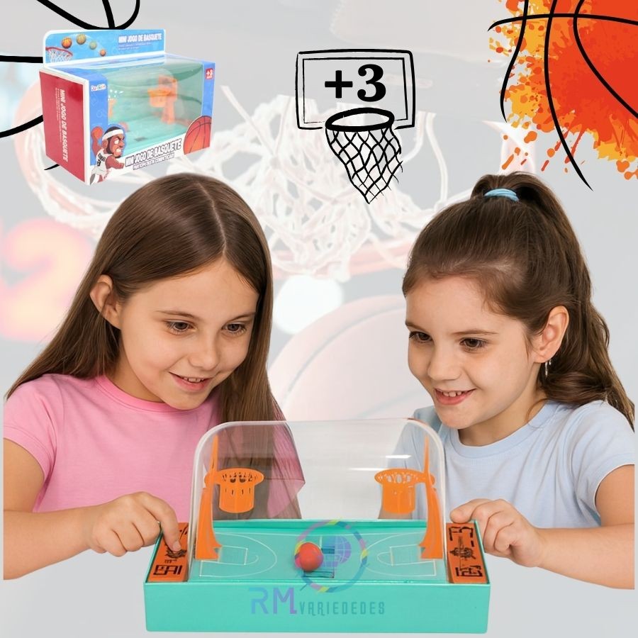 MINI BASQUETE DUPLO COM LANÇADOR DE BOLINHAS JOGO MESA QUADRA BASKETBALL TABULEIRO INTERATIVO
