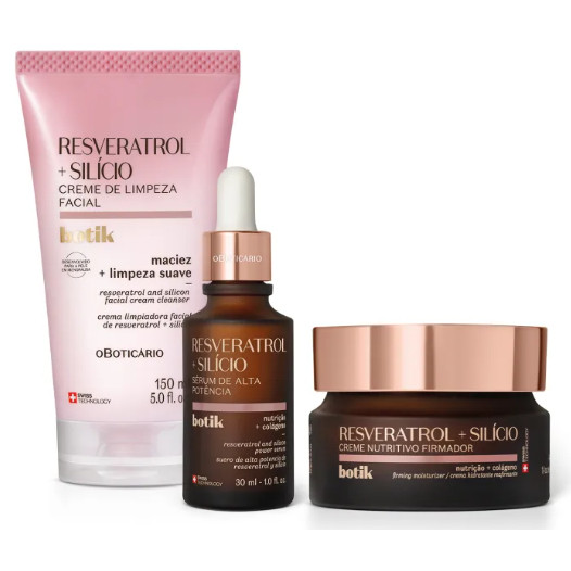 Botik Resveratrol E Silício: Creme de Limpeza Facial 150ml + Sérum Facial 30ml + Creme Nutritivo Firmador 40g