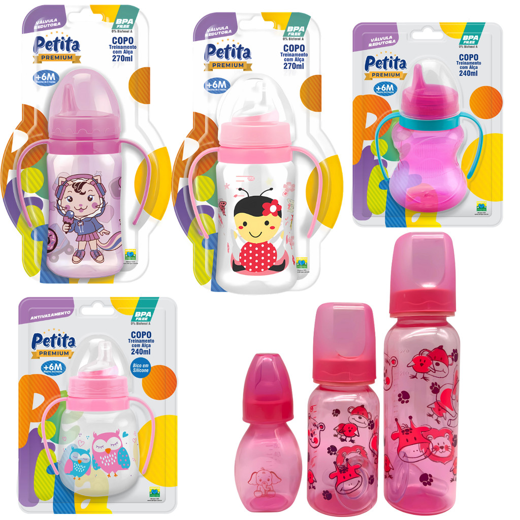 Kit Copo treinamento Transição C/ 240 ml 270 ml e Mamadeira