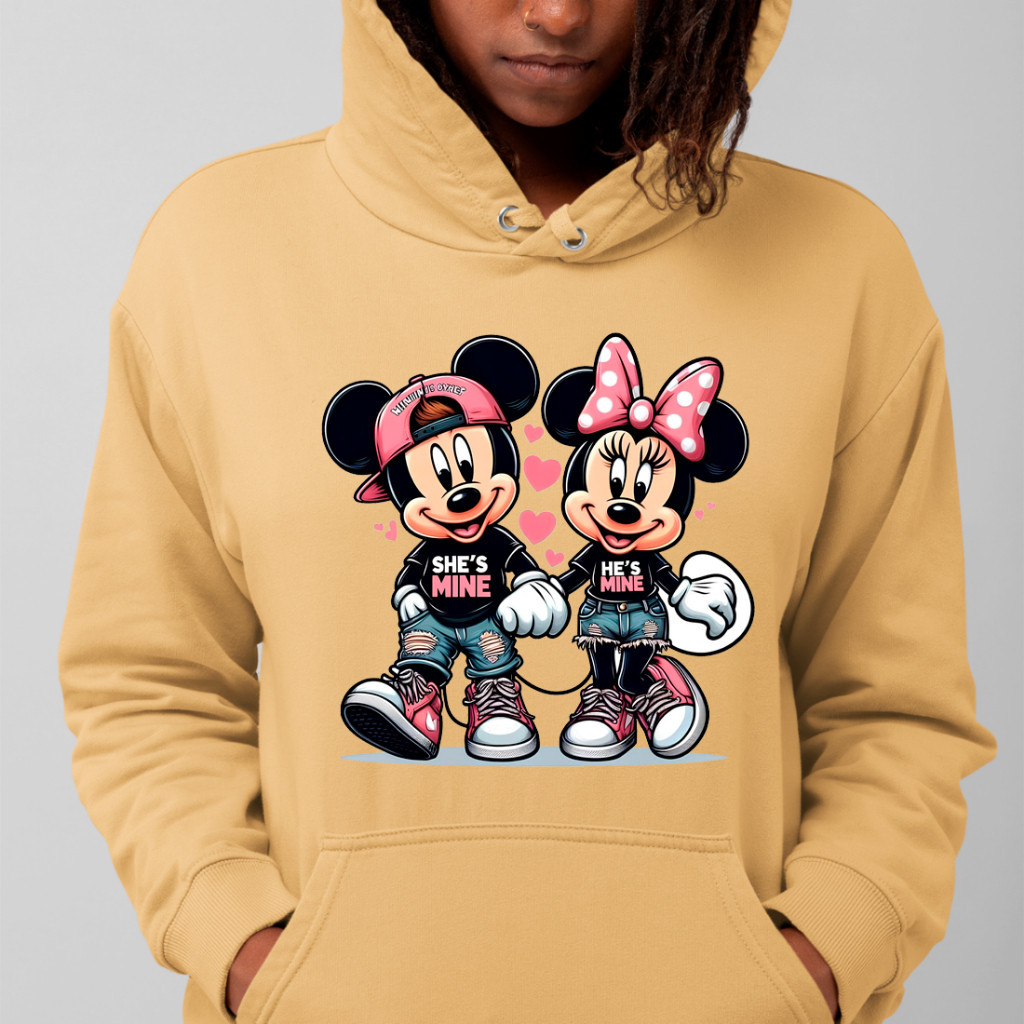Moletom Canguru Feminino Gorro E Bolsos Casal Mickey E Minnie Super Fofos 100% Algodão Flanelado