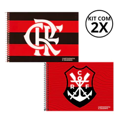 Kit 2 Cadernos De Desenho Universitário Flamengo 80 Folhas- Capa:CRF/ Remo Vermelho