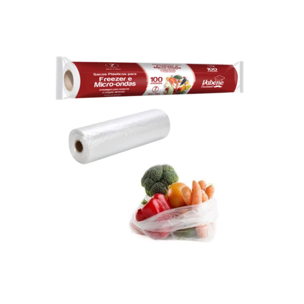100 Sacos Bobina Plástica Picotada - Freezer e Micro-ondas - (2L, 3L e 5L) - Vabene em Oferta na Shopee