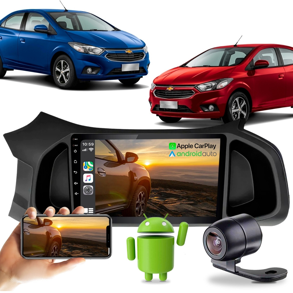 Kit Multimidia 9" Android Quadcore Espelha Carplay Android Auto Onix Prisma 2012 A 2022