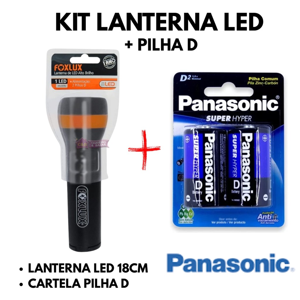Lanterna ABS 01 Led Foxlux 18CM + Pilha D em Oferta na Shopee