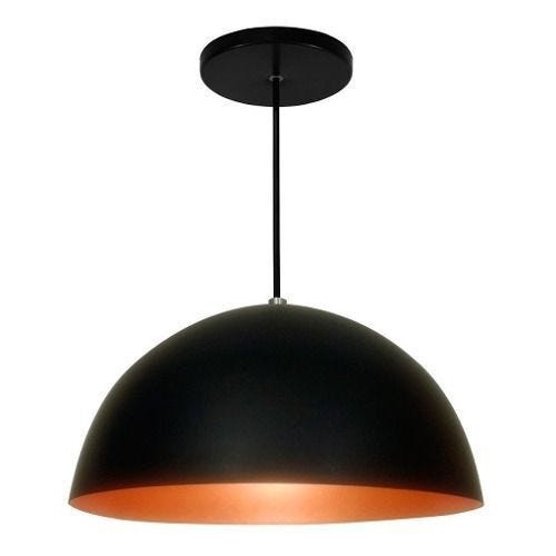 Lustre Pendente Meia Lua 40Cm Alumínio Preto Com Cobre Unidade