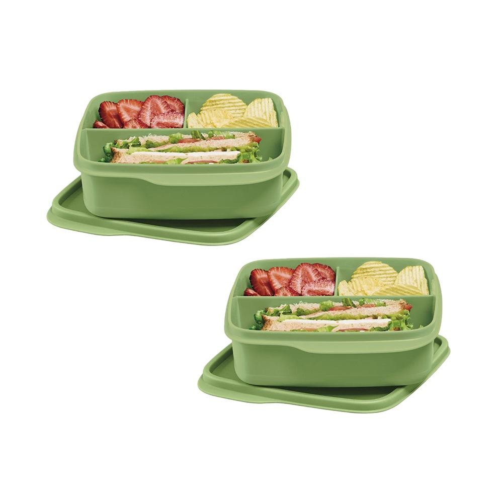 Kit com 2 Potes Herméticos Tupperware Basic Line Divisória Verde 550ml em Oferta na Shopee