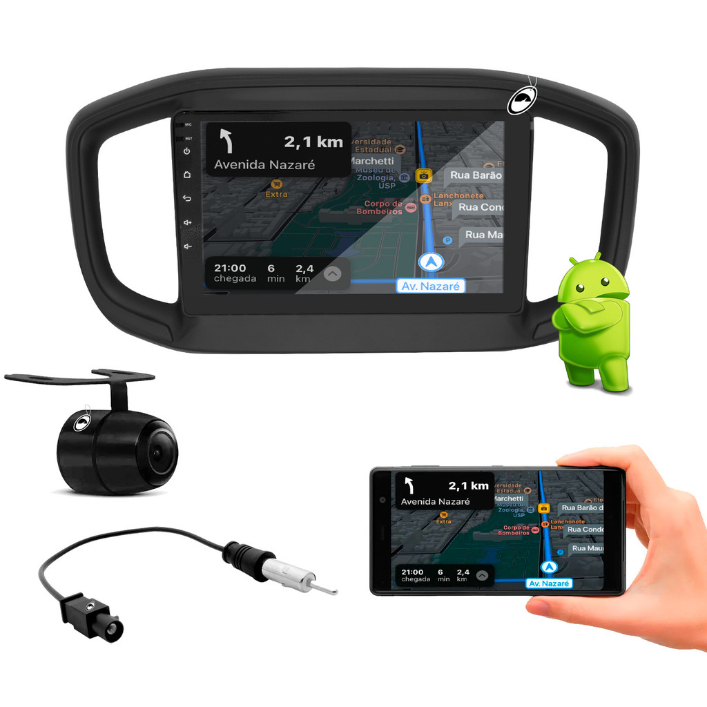 Multimídia 9" Android Mobi 2026 Android Auto Car Play + Câmera Ré