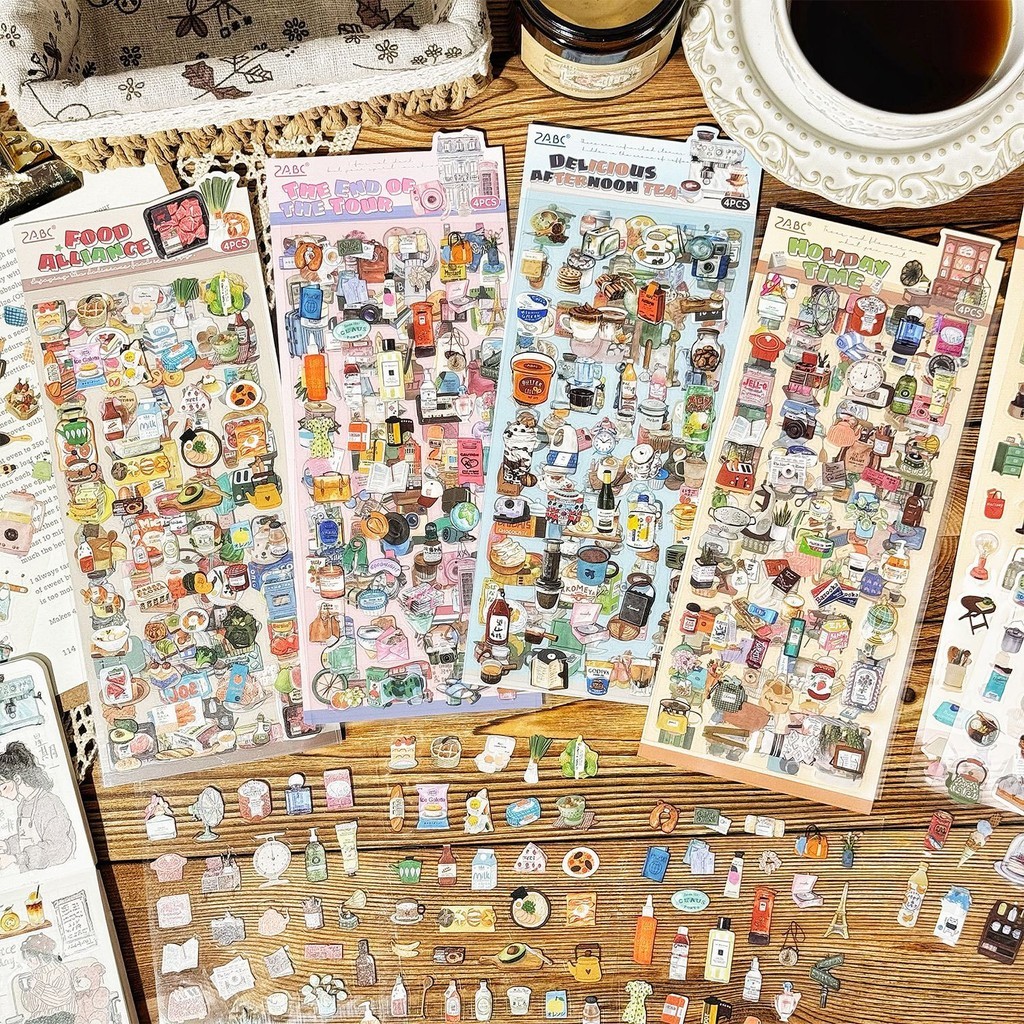 4 Folhas Adesivos De Comida Vintage Para Scrapbooking Transparente PET Sobremesa Café Bolo Pão Diário Lixo Suprimentos C em Oferta na Shopee
