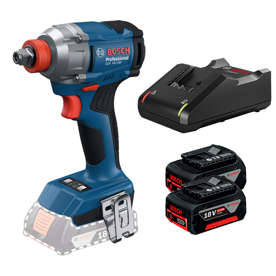 Kit Parafusadeira + Chave de Impacto 1/2" e 1/4" GDX 18V-285 + 2 Baterias GBA 18V 4Ah + Carregador GAL 18V-40 Bosch