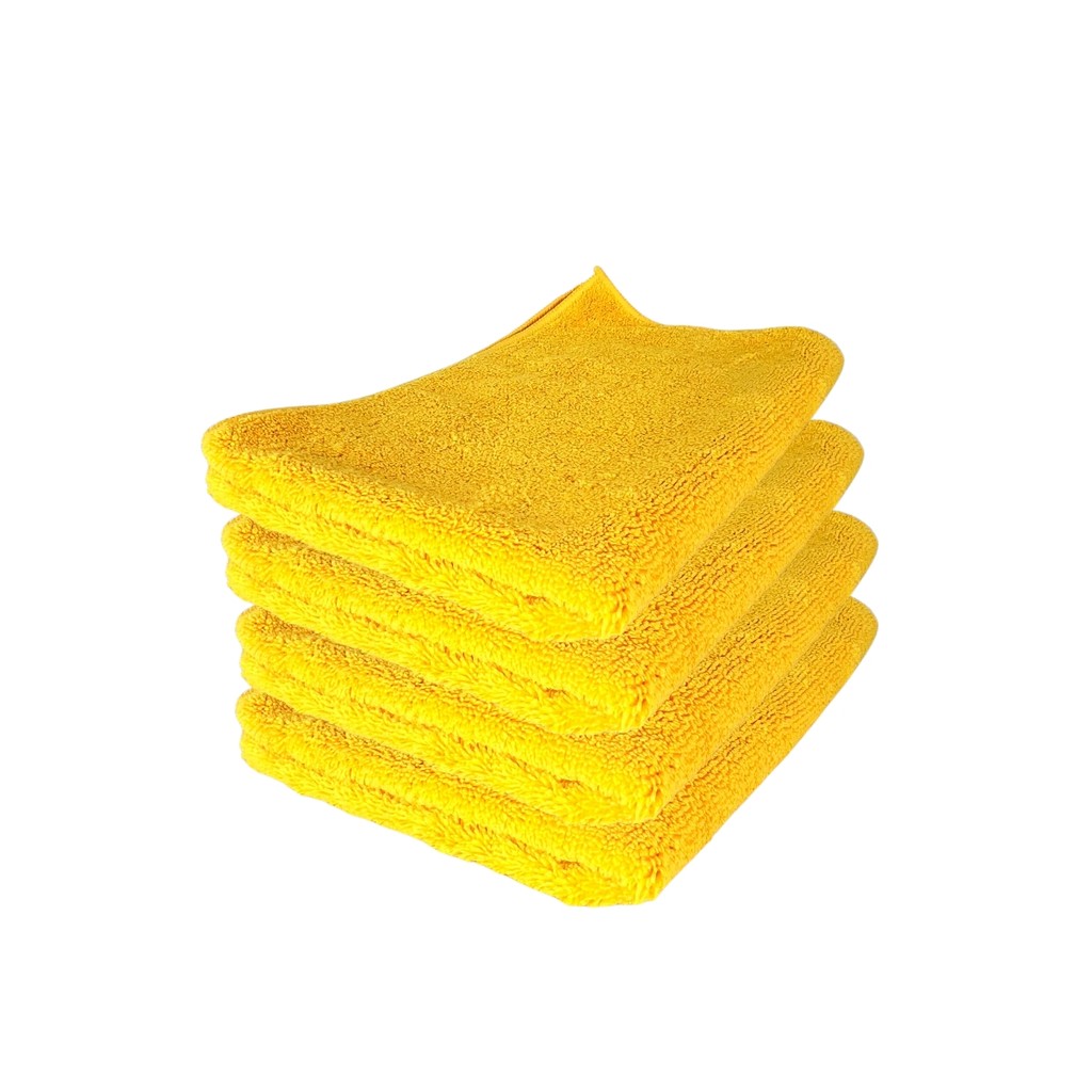 Kit 4 Unidades Kers Toalha De Microfibra Dual Loop 60X40CM 360GSM Cor Amarela Com Borda