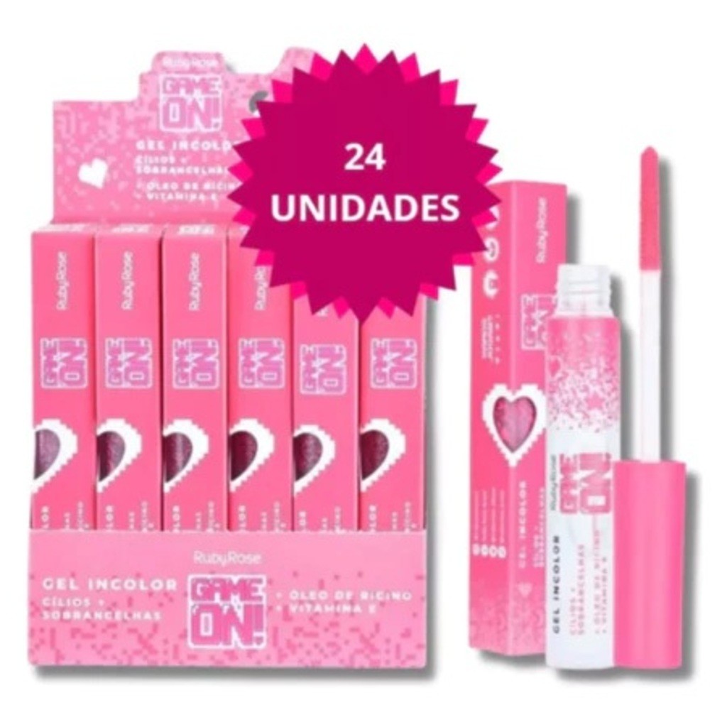 Kit 24 Máscara para Cilios e Sobrancelhas incolor - Game On Hb509 Gel Incolor Ruby Rose Box c/24 un