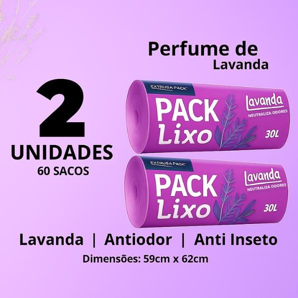 Saco de Lixo Perfumado 30L Lavanda Kit 1/2  Neutraliza Odores cheiroso  Resistente  30 e 60 Unidades em Oferta na Shopee