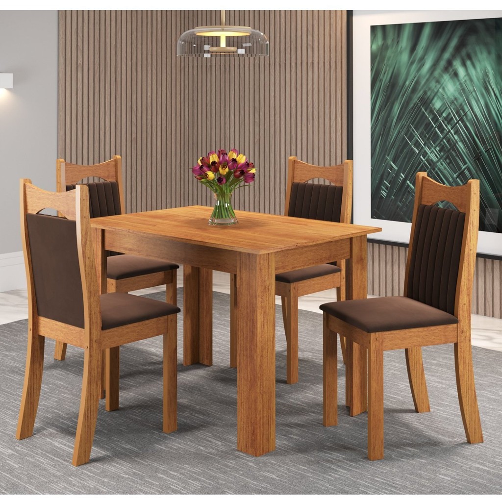 Mesa de Jantar Retangular Canela com 4 Cadeiras Dalas