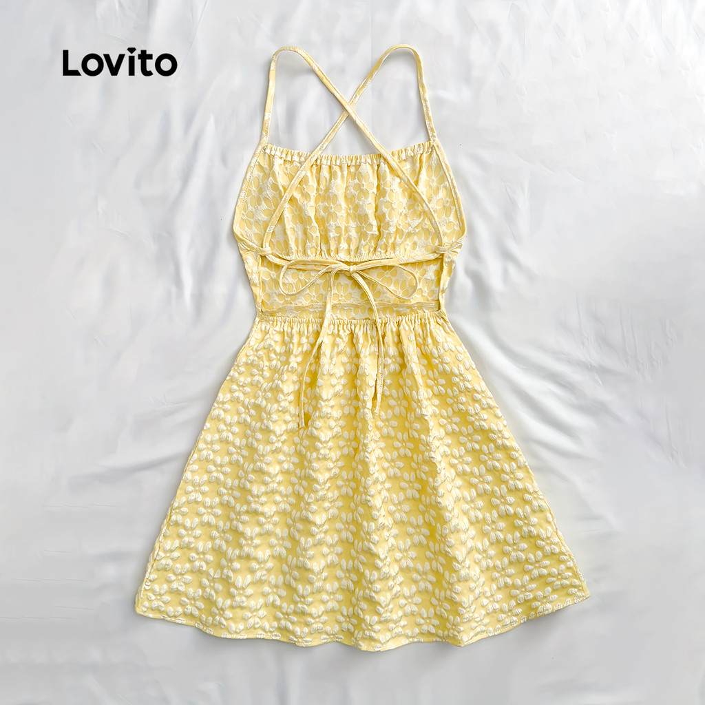 Detalhes do Lovito Vestido Casual Liso Jacquard Vestido De Verão/primavera Para Mulheres L132ED505