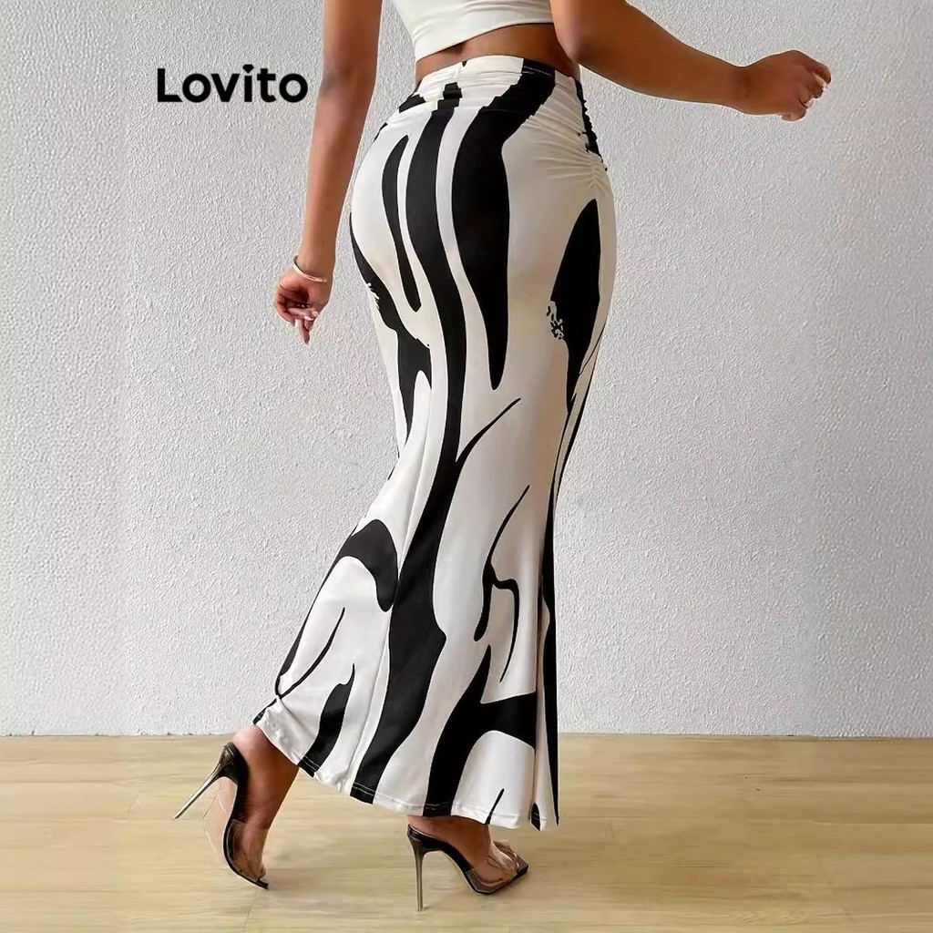Detalhes do Lovito Saias Femininas Zebra Colorblock Verão Primavera LNL70061