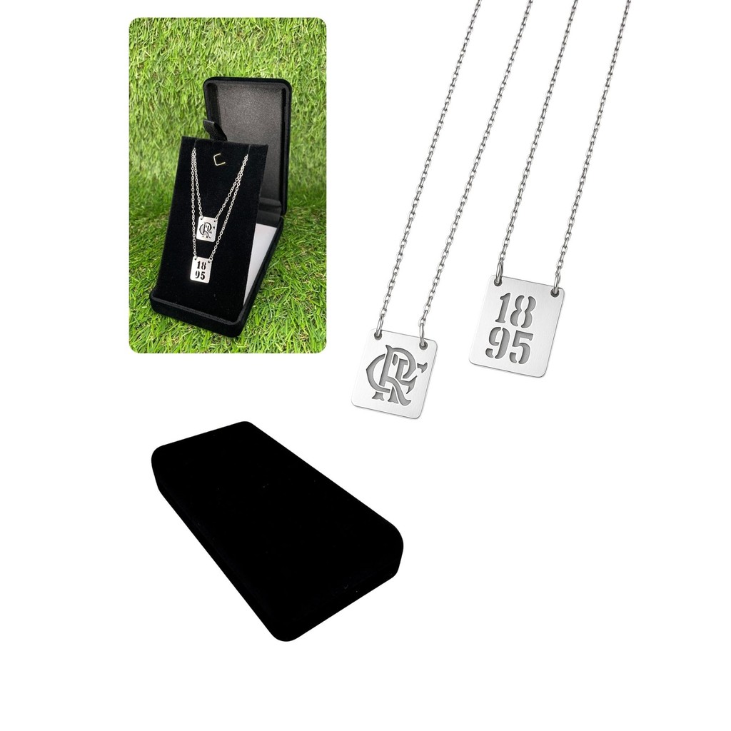 Kit Presente Caixinha Veludo + Cordão Escapulário 60cm Prata Time Flamengo Aço Inox