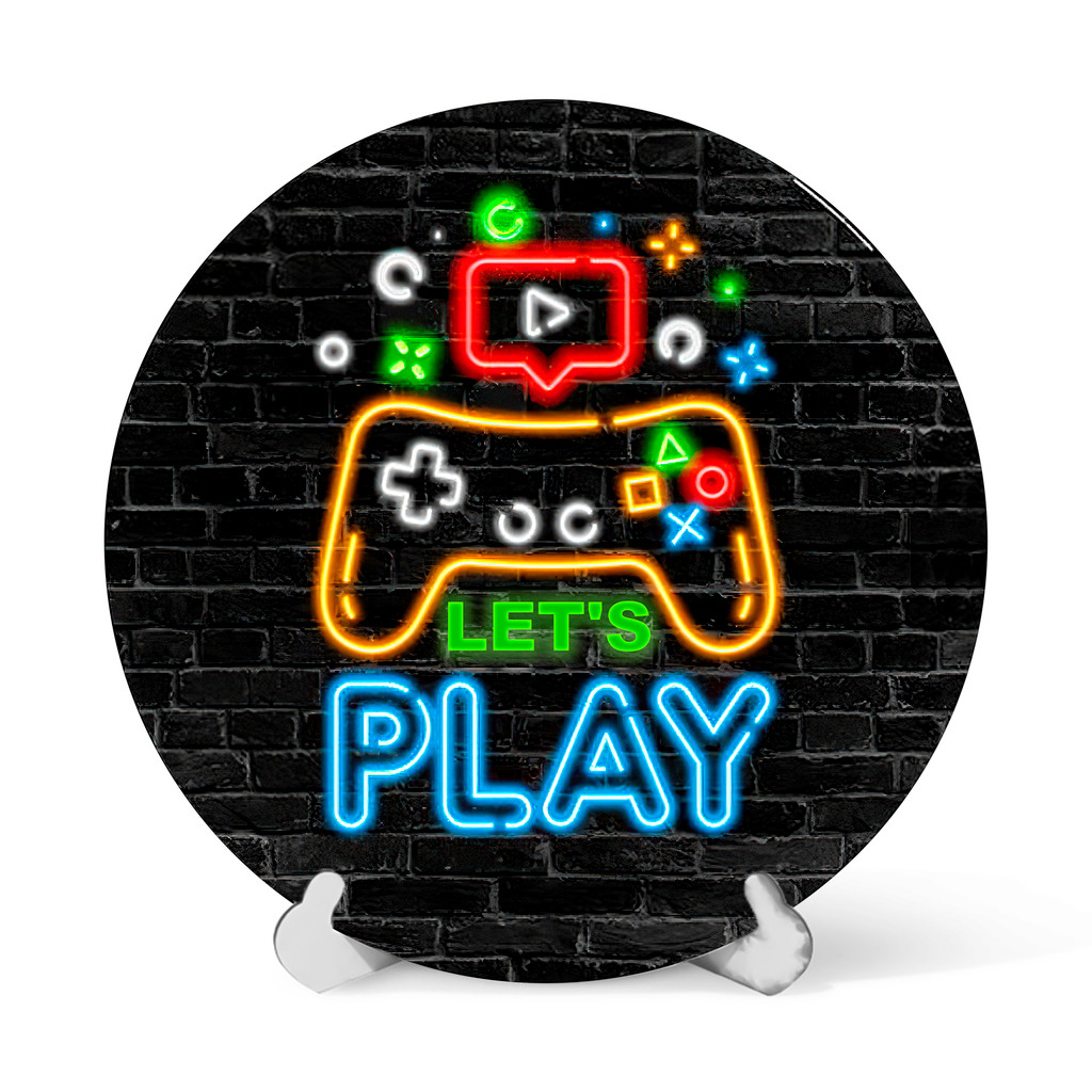 Capa Painel Redondo Mesa Vídeo Game Controle, Sublimado C/ Elástico 50×50Cm