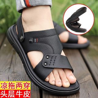 Sandálias masculinas de camada superior sapatos de praia verão respirável couro genuíno sandálias casuais sapatos de cou