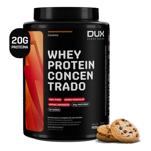 Dux Human Health Whey Protein Concentrado Suplemento 900g Biscoitos