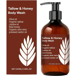Sabonete Líquido Corporal TallowandHoney - 100% Sebo de Boi Alimentado a Pasto e Mel - Gel de Banho Hidratante para Pele