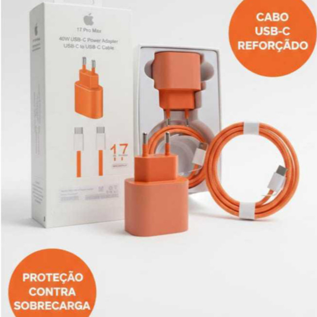 Carregador para iPhone 17 16 15 Pro Max 40w Turbo Completo Fonte USB C e Cabo Tipo C Original