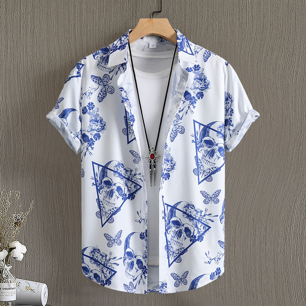 Camisas masculinas de manga curta moda impressa camisas masculinas verão comércio exterior roupas masculinas versão euro