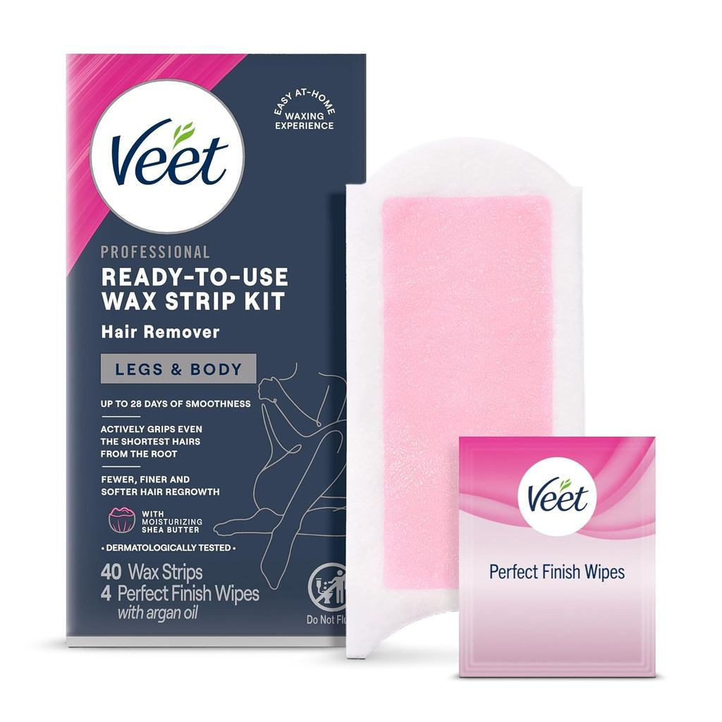 Tiras de Cera de Açúcar VEET para Depilação do Corpo Feminino, Kit de Depilação para a Região do Biquíni, Testado Dermat